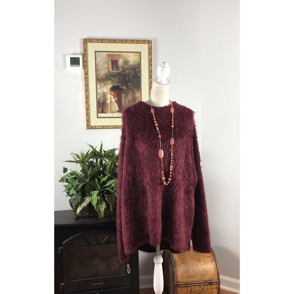 A New Day Women’s Dark Pink/Purple Fuzzy Sweater Long Boat Neck 2X Pullover - Picture 2 of 16